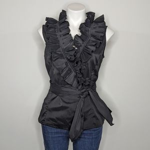 Cartise black ruffle tie waist sleeveless blouse 10